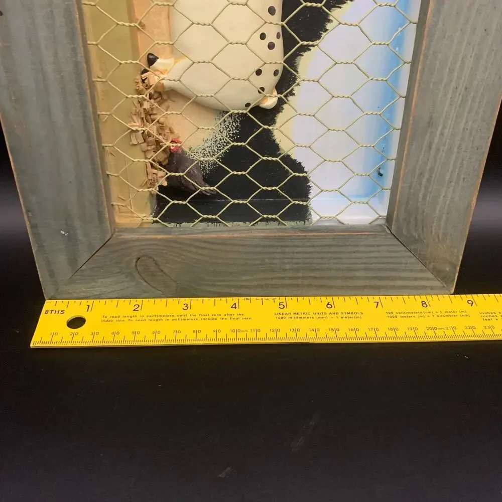Vintage Pig & Chicken Folk Art Shadow Box Wall Hanging